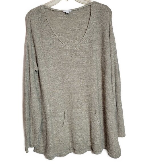 purejill 100% Cotton V-neck Lightweight tunic sweater - Oatmeal - sz Large - Picture 1 of 6